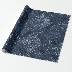 Papel De Regalo Clásico Patrón de Denim con Puntada de Diamante Ín