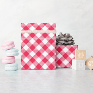 Papel De Regalo Clásico Patrón de Gingham Rojo y Blanco Rústico