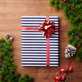 Papel De Regalo Clásico Patrón de Raya Azul Marino y Blanco