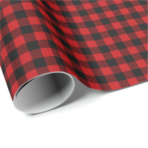 Papel De Regalo Clásico Plaid de Búfalo Rojo y Negro Navidad