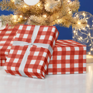 Papel De Regalo Clásico Plaid de Cuadros Rojo de Navidad