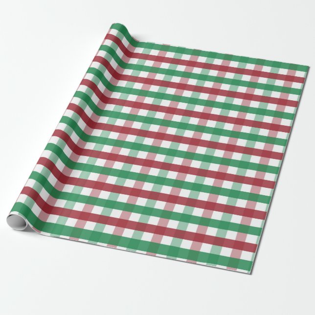 Papel De Regalo Clásico Plaid de Navidad Rojo y Verde Gingham (Desenrollado)