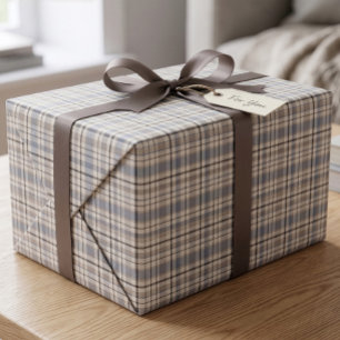 Papel De Regalo Clásico Preppy Azul Polvo Marrón Cuadros Escoceses