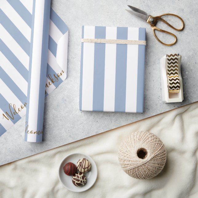 Papel de regalo clásico rayas azules y blancas  (Artesanía)