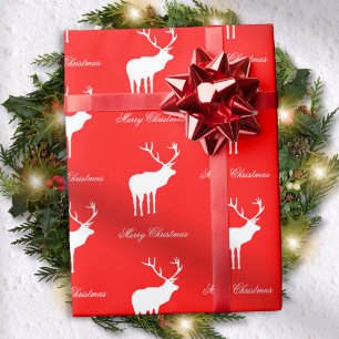 Papel De Regalo Clásico Reno Rojo Elegante Navidad 