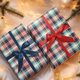 Papel De Regalo Clásico Rojo Verde y Blue Plaid