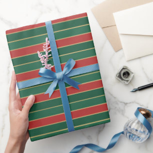 Papel De Regalo Clásico Rojo y Verde Navidad Retro
