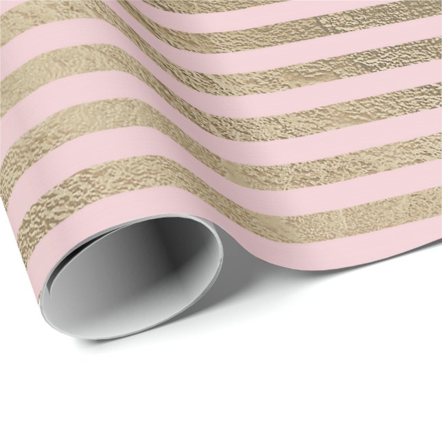 Papel De Regalo Clásico Rubor Foxier Gold Lines Stripes Paris (Esquina del rollo)