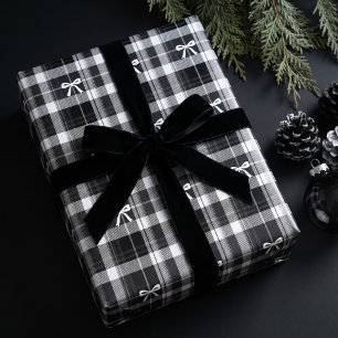 Papel De Regalo Clásico Tartán de Navidad en Cuadros Negro y Blanc