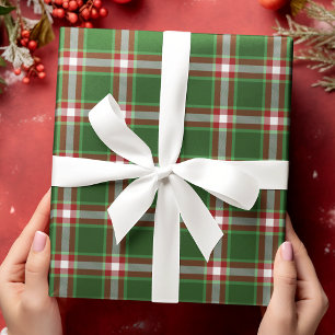Papel De Regalo Clásico Tartán Rojo Verde Blanco Tradicional