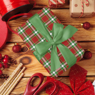 Papel De Regalo Clásico Tartán Rojo Verde Blanco Tradicional