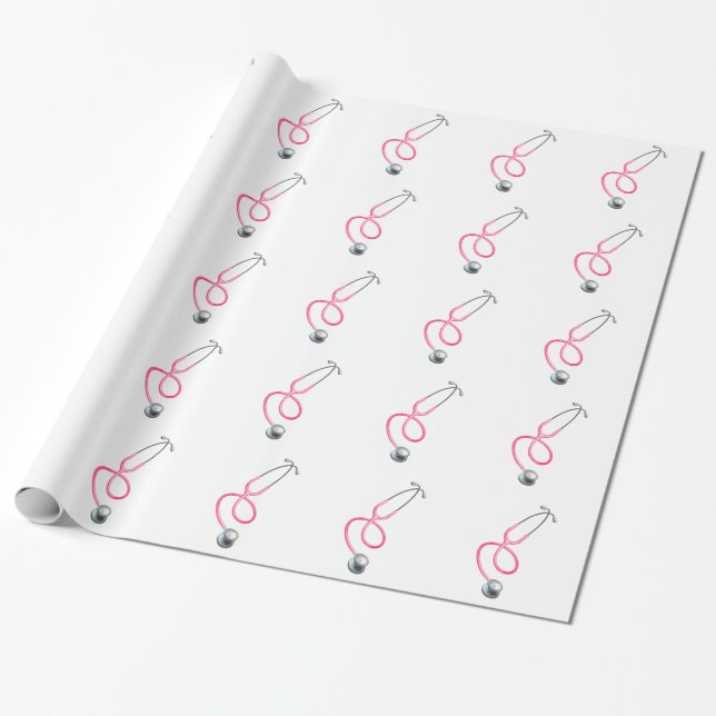 Papel De Regalo Clásico tema médico Stethoscope Rosa (Desenrollado)