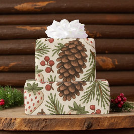 Papel De Regalo Clásico Vacacional Vintage Pinecone