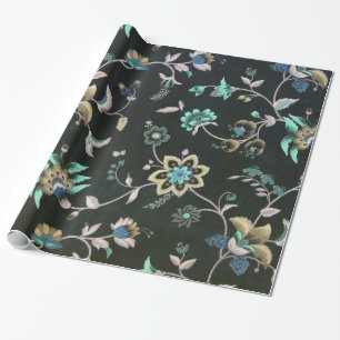 Papel De Regalo Clásico verde azulado rosa verde bohemio floral