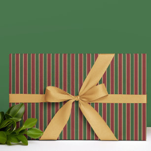 Papel De Regalo Clásico Verde Bosque Rojo Dorado Rayado