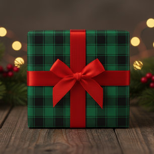 Papel De Regalo Clásico Verde y Negro Búfalo Tartán Placa