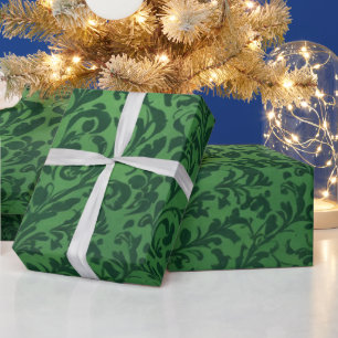 Papel de regalo clásico victoriano verde con flore