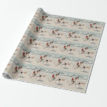 Papel De Regalo Clásico Vintage Christmas Snow Child<br><div class="desc">¡Qué gran carta de Navidades! De una tarjeta de Navidades de 1916,  que muestra a niños nevados caminando con su cerdito en la nieve. ¡Festividad y gracia!</div>