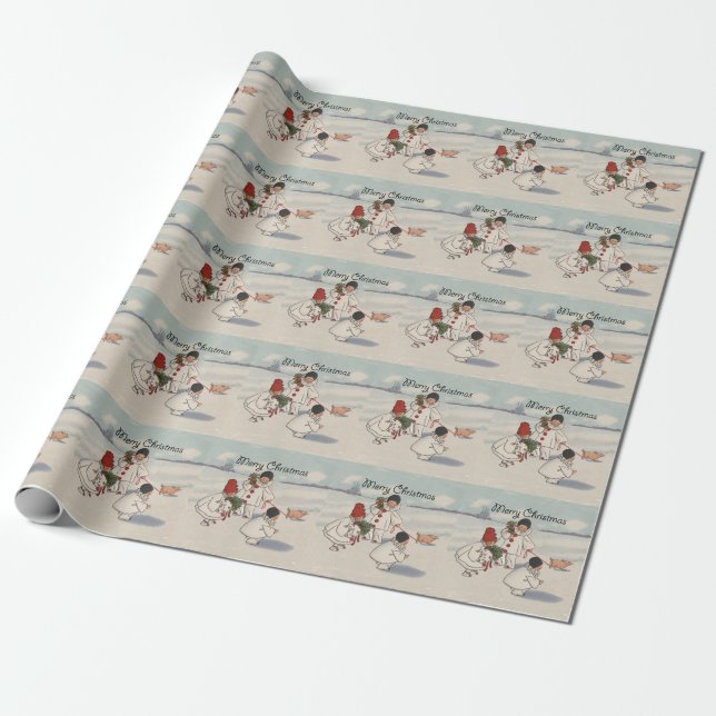 Papel De Regalo Clásico Vintage Christmas Snow Child (Desenrollado)