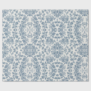 Papel De Regalo Clásico Vintage Francés Floral Grabado Toile-Azul