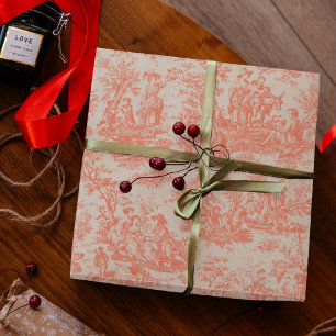Papel De Regalo Clásico Vintage Naranja Toile De Jouy