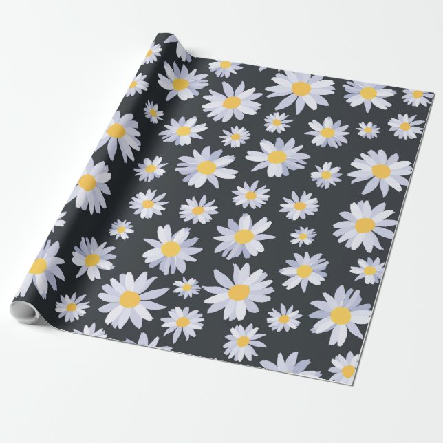Papel De Regalo Clásico White Daisy Flowers Botánico (Desenrollado)