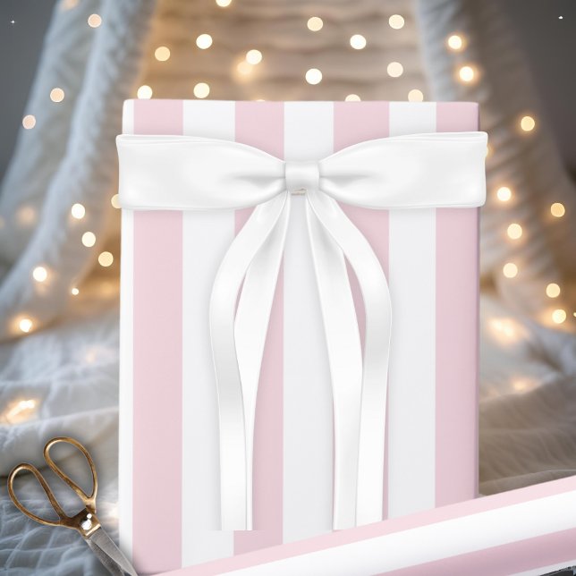 Papel De Regalo Clásico y elegante a rayas rosa y blanco para bebé (Classic And Stylish Baby Pink and White Striped Wrapping Paper)