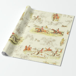 Papel De Regalo Clásicos jinetes ingleses vintage con sabuesos de
