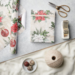 Papel De Regalo Clásicos pinos de pino rojo y blanco