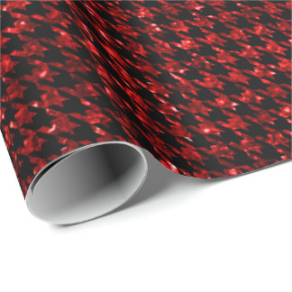 Papel De Regalo Classic Black and Glitter Red Houndstooth Pattern