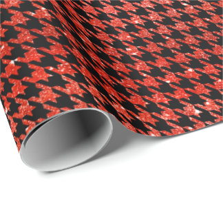 Papel De Regalo Classic Black and Glitter Red Houndstooth Pattern