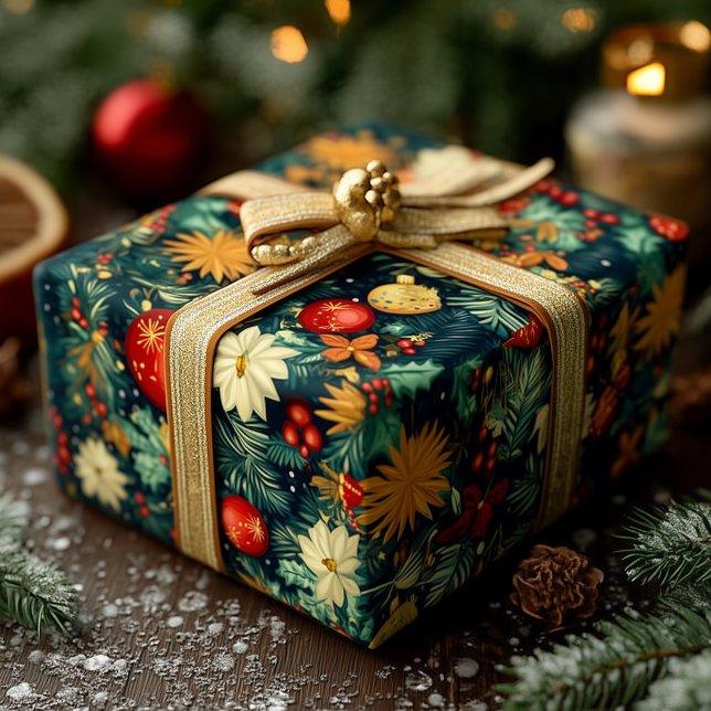 Papel De Regalo Classic Christmas Ornaments & Holiday Foliage (Subido por el creador)