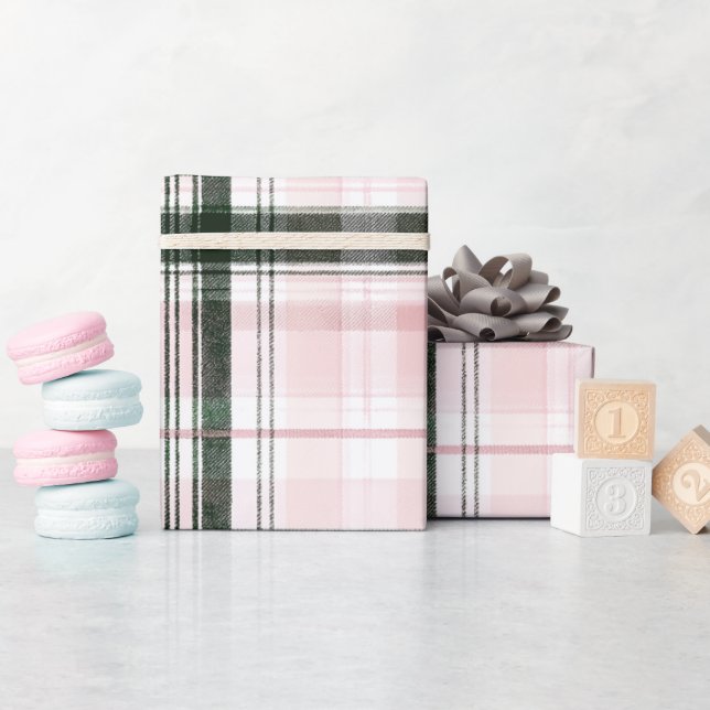 Papel De Regalo Classic Christmas pink and green Plaid (Baby Shower)