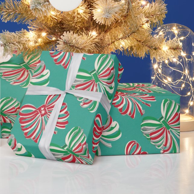 Papel De Regalo Classic Christmas Red, Green Candy Ribbon  (Vacaciones)