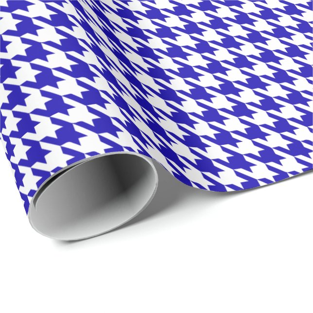 Papel De Regalo Classic Dark Blue and White Houndstooth Pattern  (Esquina del rollo)