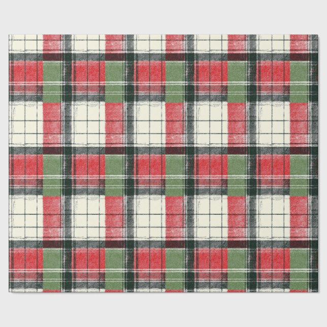 Papel De Regalo Classic distressed green and red plaid (Costura)