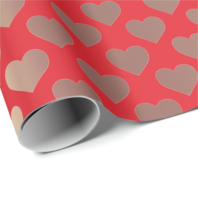 Papel De Regalo Classic Gold Rubor Pink Red Hearts Confetti (Esquina del rollo)