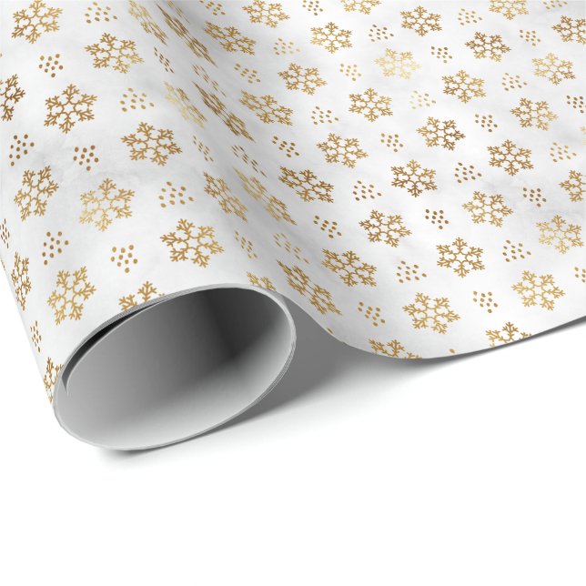 Papel De Regalo Classic Gold Snowflake on Snow Christmas Holiday (Esquina del rollo)