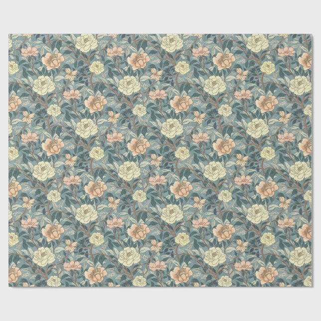 Papel De Regalo Classic Heirloom Flowers on Dusty Teal (Superficie plana)
