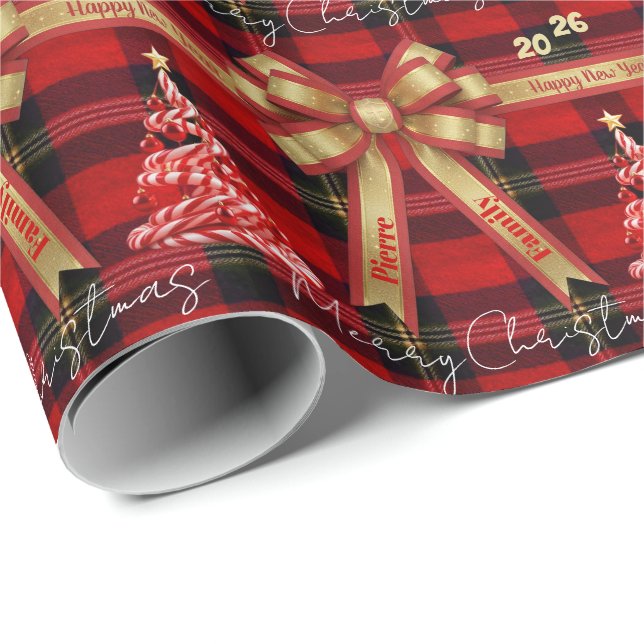 Papel De Regalo Classic Holiday Plaid -Family Name (Esquina del rollo)