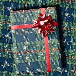 Papel De Regalo Classic Holiday Plaid Stylish Green & Navy Xmas