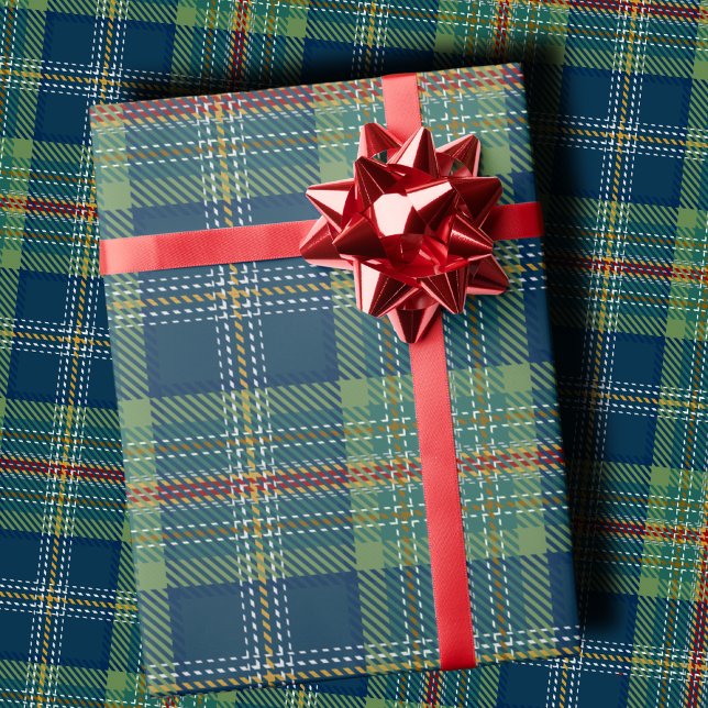 Papel De Regalo Classic Holiday Plaid Stylish Green & Navy Xmas (Subido por el creador)