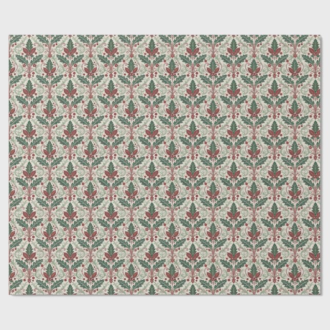 Papel De Regalo Classic Holly Damask Wrapping Paper (Superficie plana)