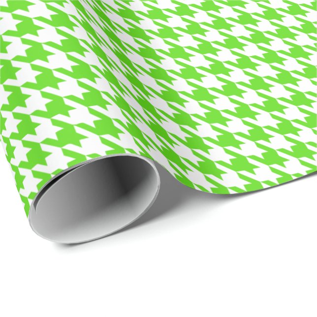 Papel De Regalo Classic Light Green and White Houndstooth Pattern  (Esquina del rollo)