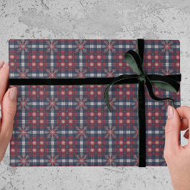 Papel De Regalo Classic Navy Red Plaid Snowflakes Christmas