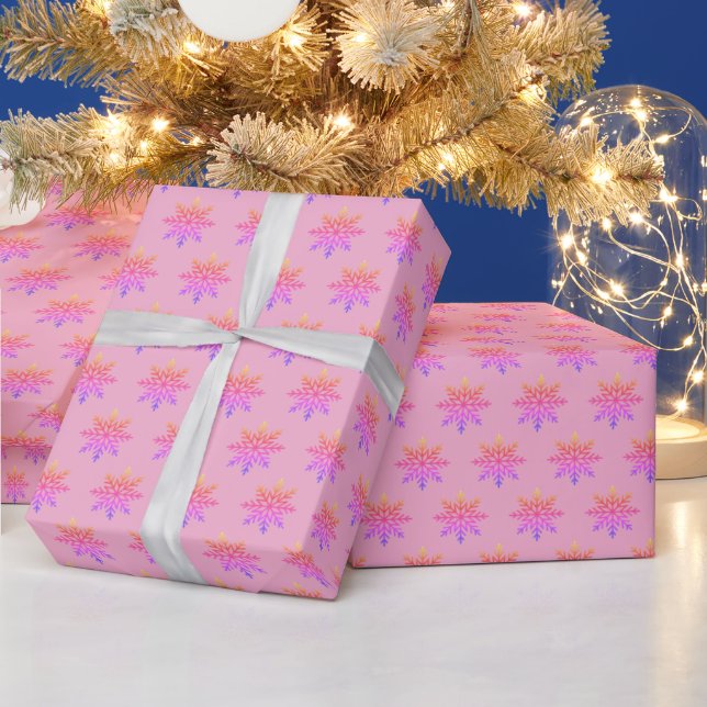 Papel De Regalo Classic Ombre Rainbow Snowflake Pattern on Pink (Vacaciones)