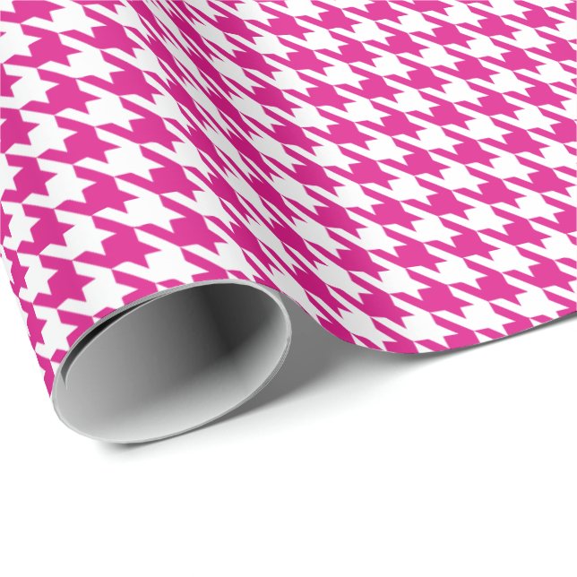 Papel De Regalo Classic Pink and White Houndstooth Pattern  (Esquina del rollo)