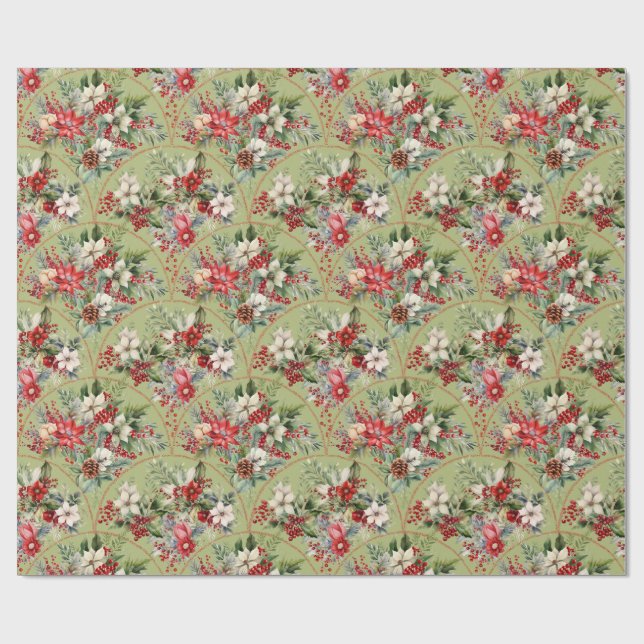 Papel De Regalo Classic Poinsettia & Berry Holiday Wrapping Paper (Superficie plana)