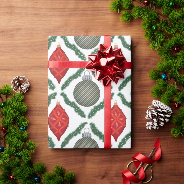 Papel De Regalo Classic Red Christmas Ornaments Wrapping Paper (Regalo de vacaciones)