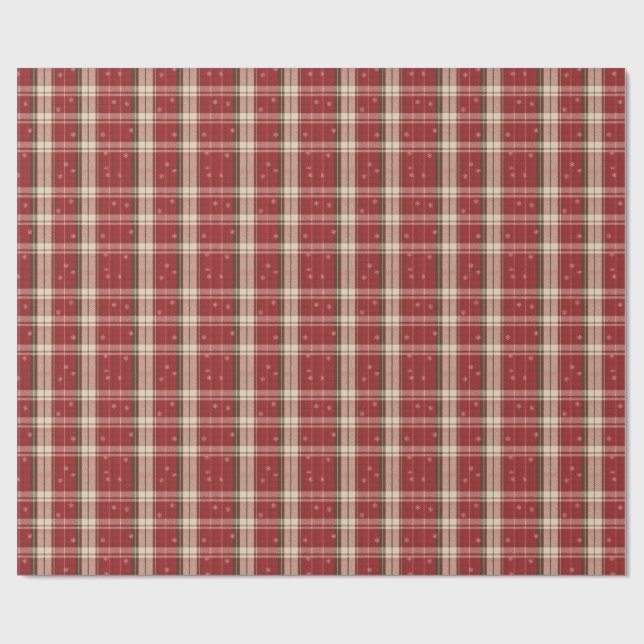 Papel De Regalo Classic Red & Green Holiday Tartan Snowflakes (Superficie plana)